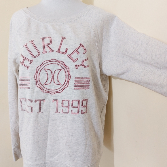 Hurley Est. 1999 Red Logo Long Sleeve Grey Lightweight Crewneck Sweater Large - Picture 4 of 13